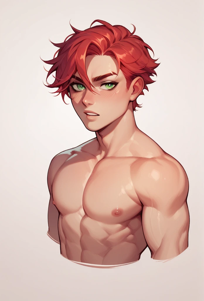 boy, Red-Haired, hairless, bright green eyes