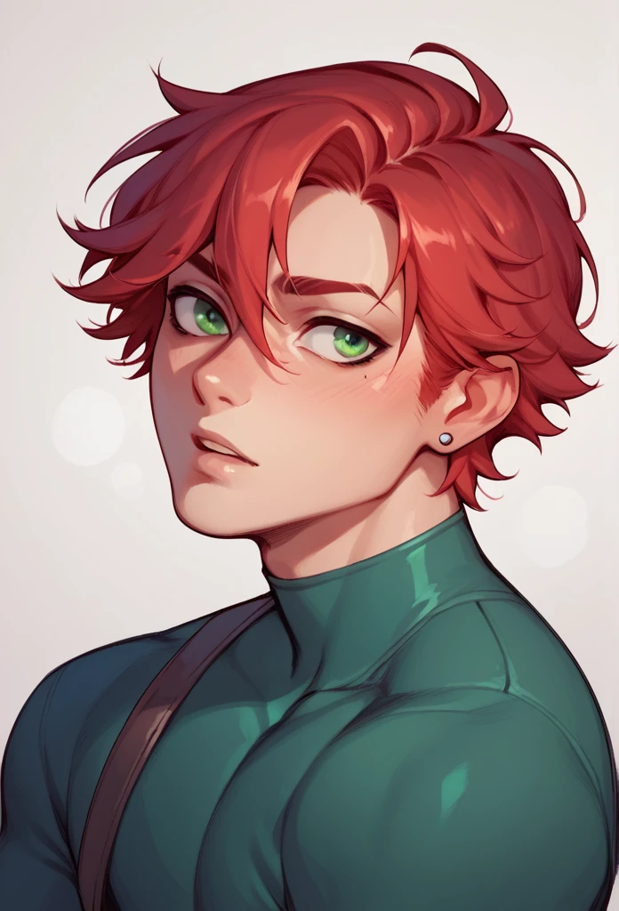 boy, Red-Haired, hairless, bright green eyes