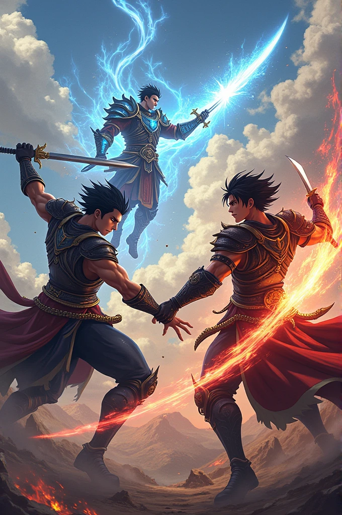 Three anime style male warriors.
