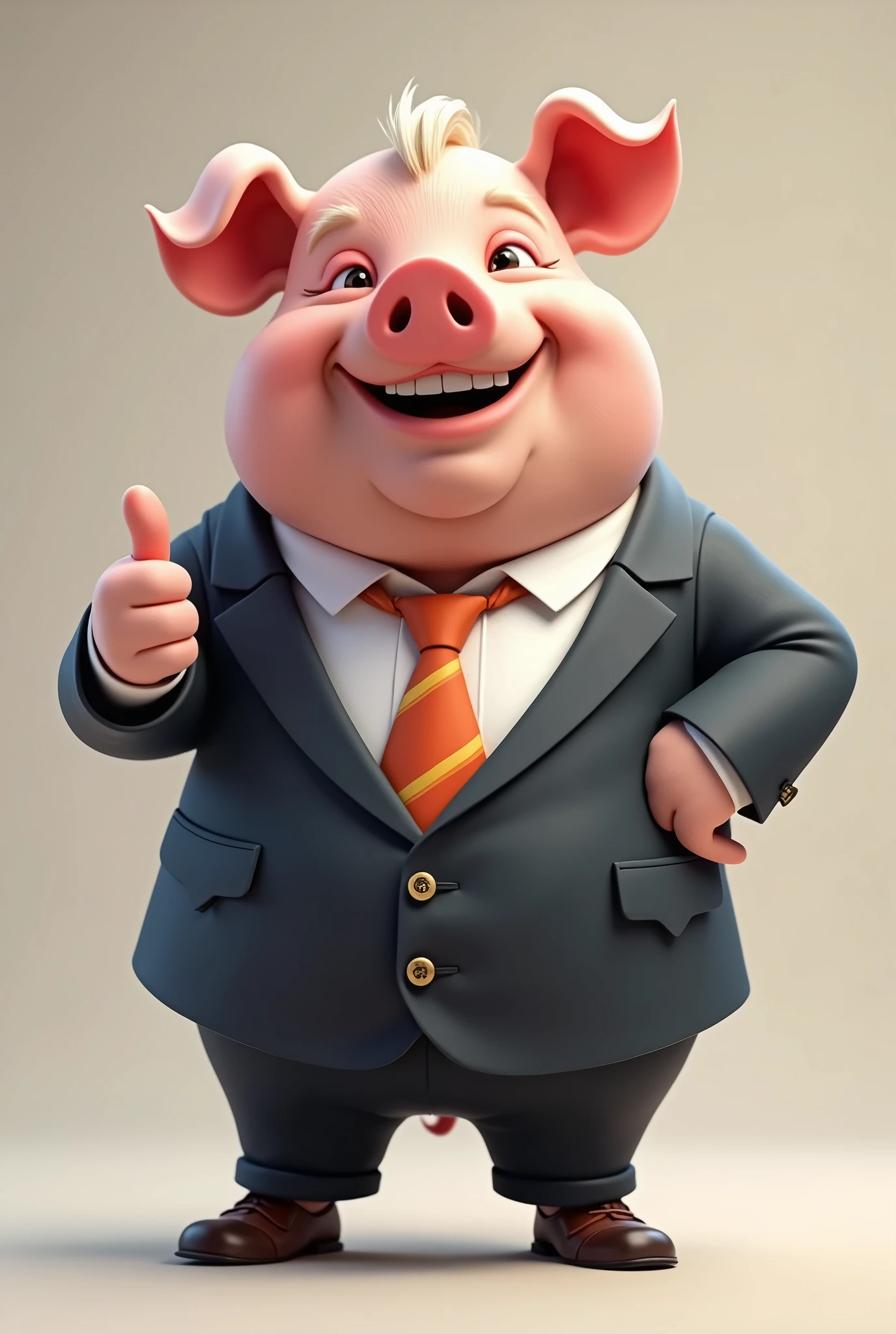 Friendly male pig in suit and tie giving thumbs up