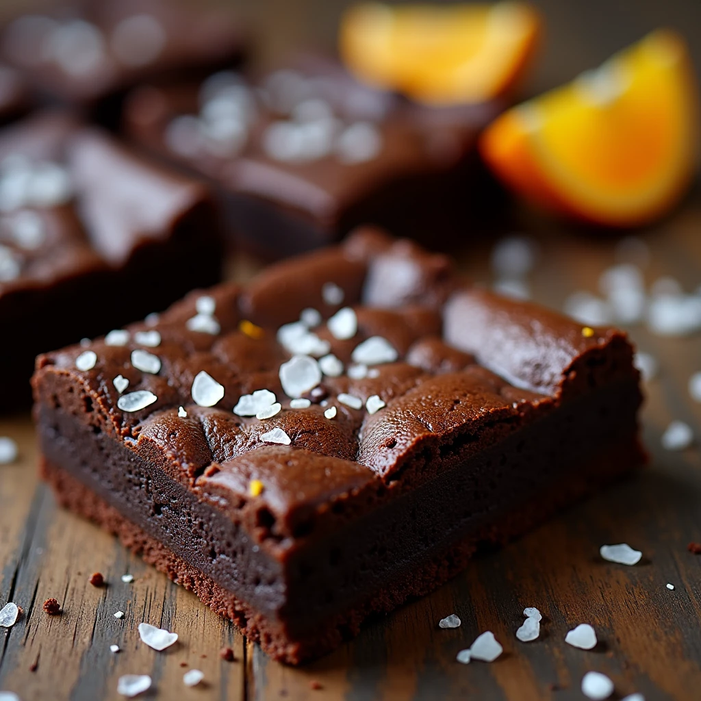 Olive and Orange Brownie with Sea Salt: Brownie with a touch of olive and orange, sprinkled with sea salt for an interesting contrast.