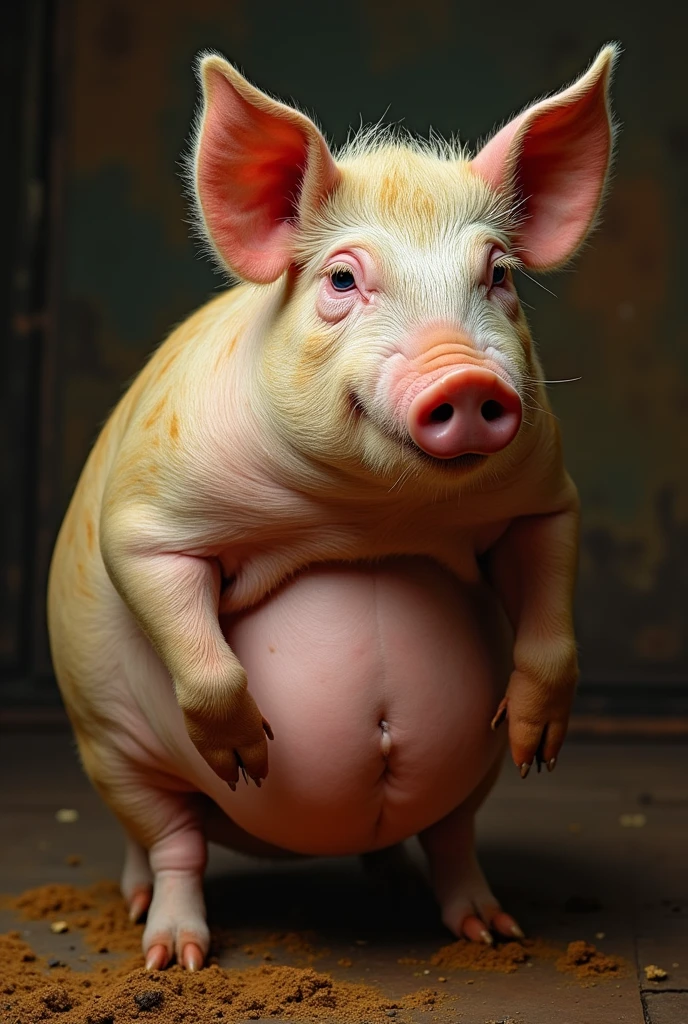 Shit anointed on the dick of a fat pig