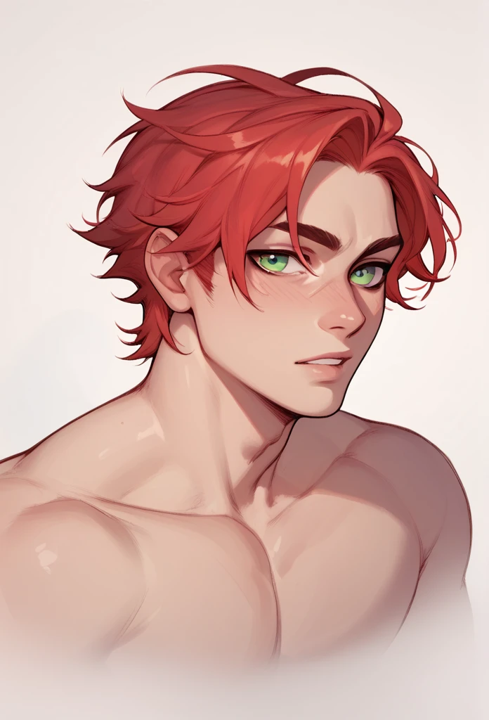 boy, Red-Haired, hairless, bright green eyes