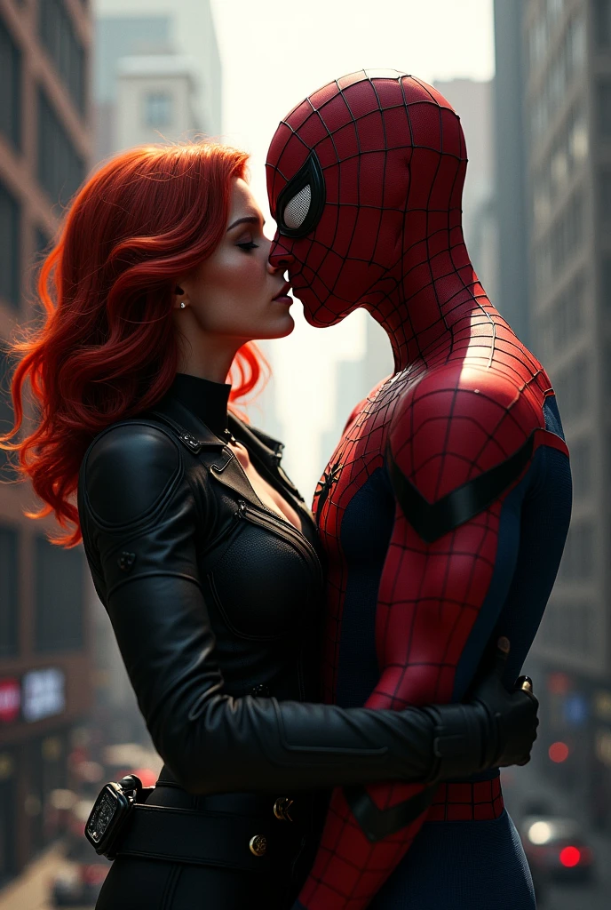 Avengers Black Widow Kissing Spider-Man Without His Mask