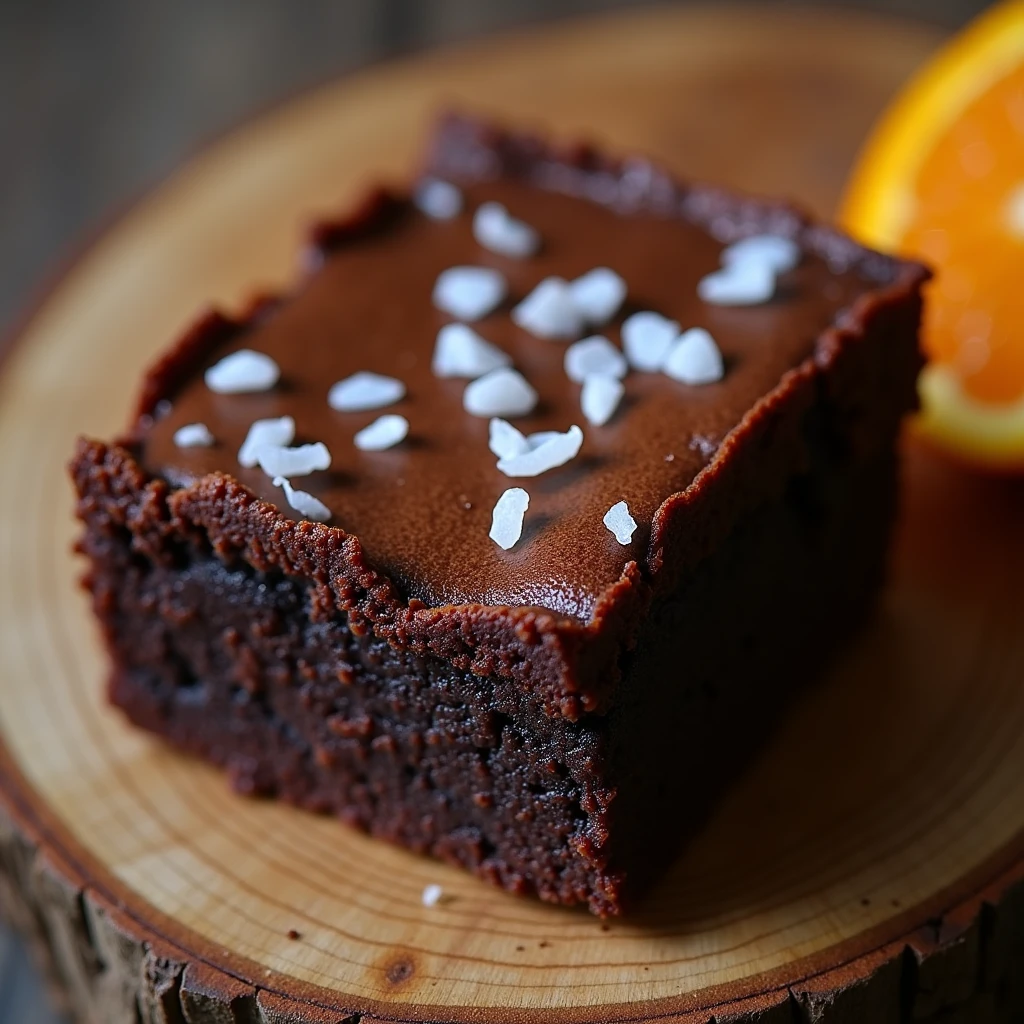 Olive and Orange Brownie with Sea Salt: Brownie with a touch of olive and orange, sprinkled with sea salt for an interesting contrast.