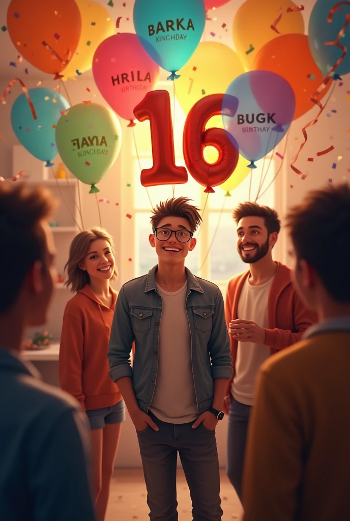 

People celebrating the birthday of a 16-year-old boy, with balloons with Piero name.
