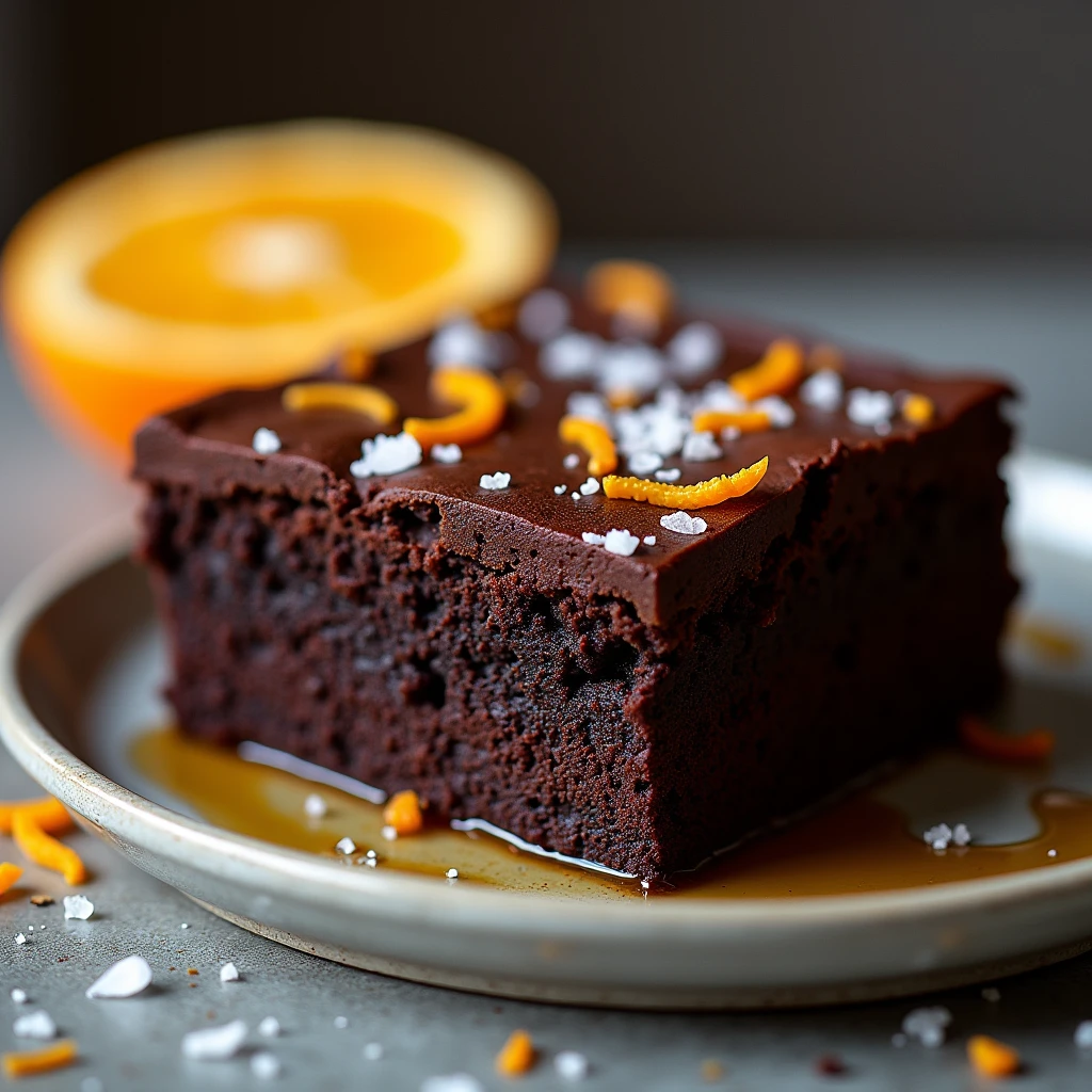 Chocolate and Orange Brownie with Sea Salt: Brownie with a touch of olive and orange, sprinkled with sea salt for an interesting contrast.