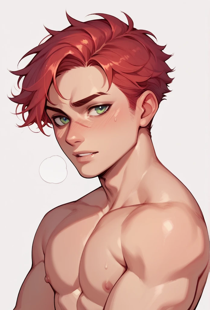 boy, Red-Haired, hairless, bright green eyes