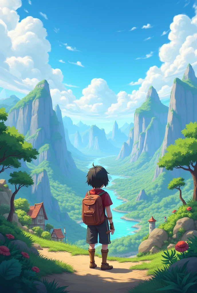 Create the home screen for an open world RPG game, called super world