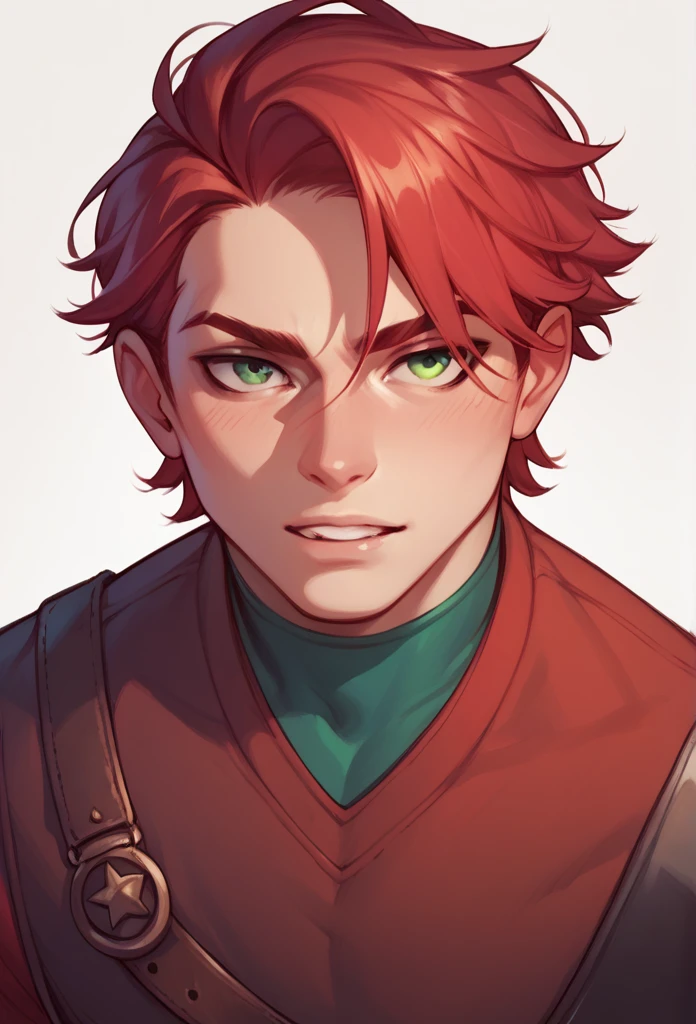 boy, Red-Haired, hairless, bright green eyes