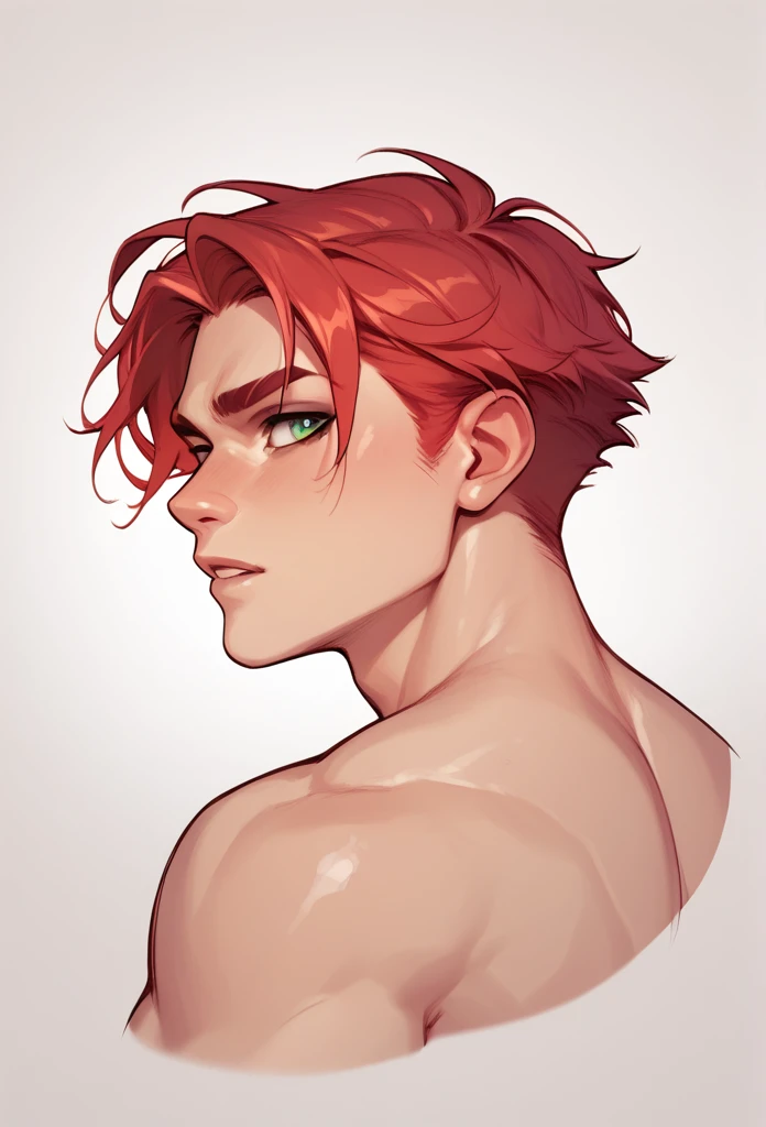 boy, Red-Haired, hairless, bright green eyes