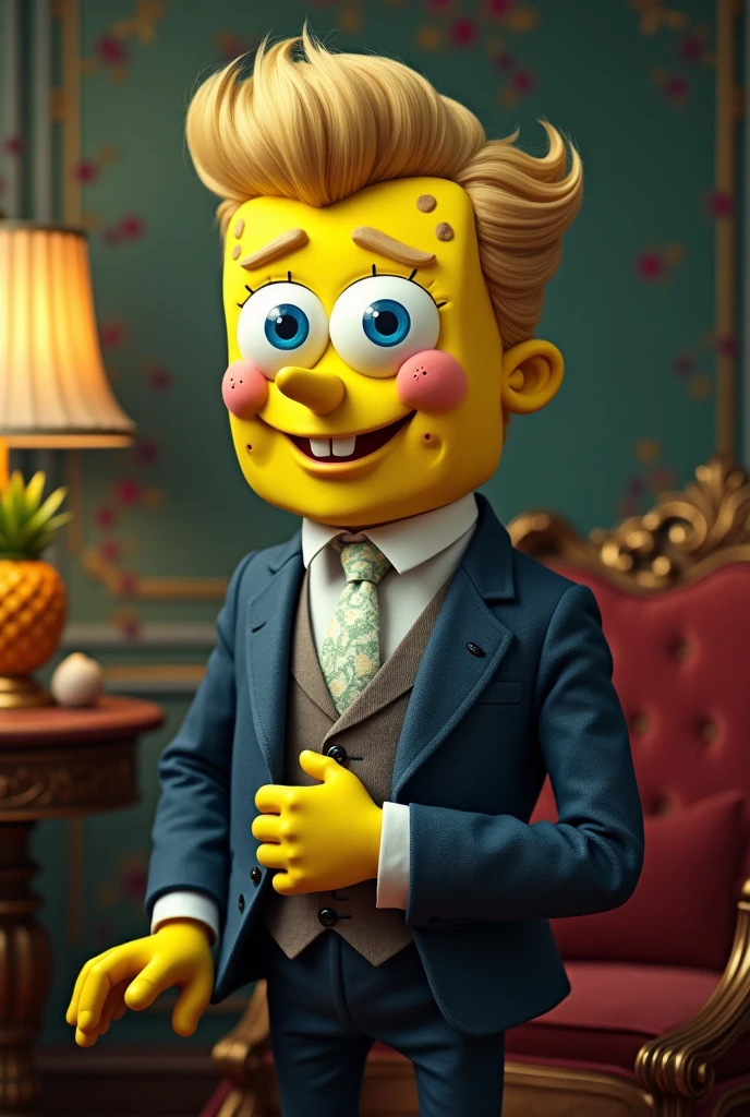Human Spongebob well detailed handsome Victorian style 