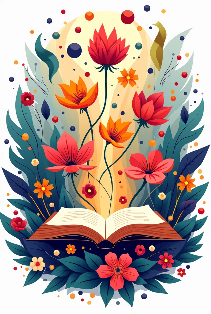 A colorful logo about creativity based on an open book, flowers, shapes, colors...

