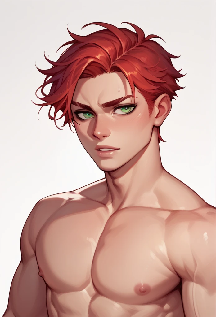 boy, Red-Haired, hairless, bright green eyes