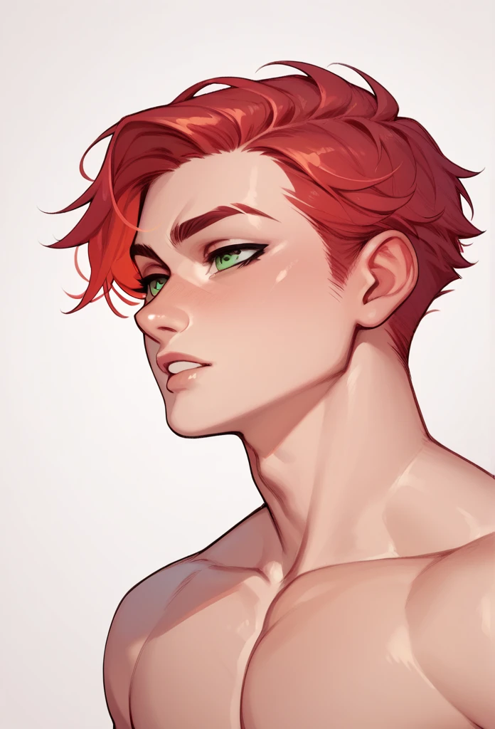 boy, Red-Haired, hairless, bright green eyes