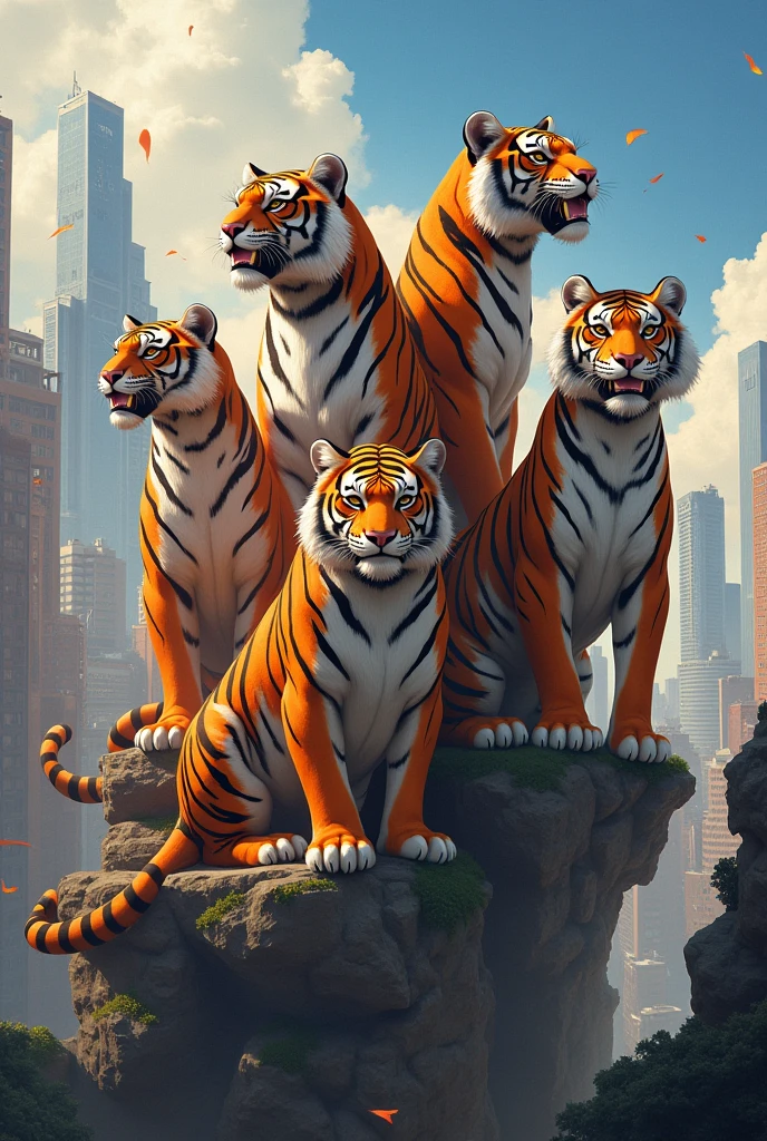 Create a picture about the Asian Tigers economic bloc, each tiger referring to a country in the economic bloc 