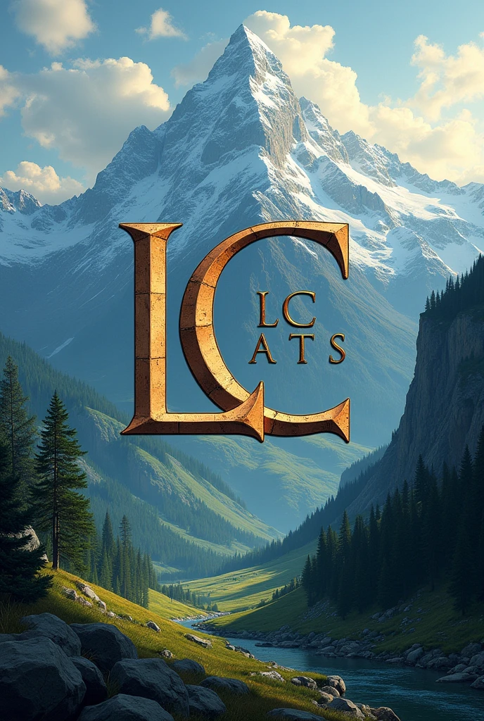 create a logo with the name Lc Arts with the medieval background with the mountains background