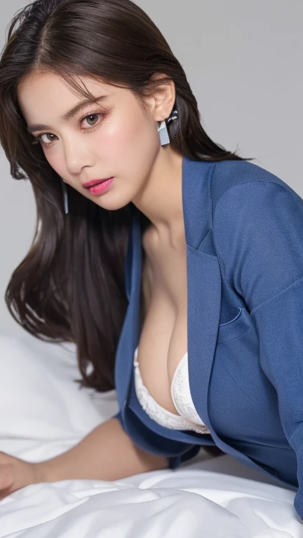 (masterpiece: 1.3), (Maximum resolution: 1.2), (Ultra HD TV: 1.2), Cinematic Light, 8k resolution, Detailed facial features , (Sharp focus: 1.2), (Focus on the face:1.2),Perfect Style, Beautiful Face, Acura, Anatomically correct, Highly detailed face and skin texture, Beautiful Eyes,Beautiful Eyes, Thin eyebrows, Glitter Eyeliner: 1 Natural Cheeks, Glowing Skin, Fair skin: 1.2, (Glossy Lips: 1.4),、 (Embarrassed look: 1.2),Highly detailed face and skin texture, Natural Cheeks, , Glossy Lips: 1.4,Perfect Style、Cleavage、Soft Breasts、(White mucus on chest:1.4)(White mucus on thighs:1.2)、 blush、A humiliating look、Anxious expression、A look of humiliation、Embarrassed expression、Glare、anger、sorrow、tears、Open your knees、Spread your legs、 White underwear、White bra、Sparkly little earrings and necklace、Disheveled clothes、White panties、sweating、Thin underwear、stockings、2, A clean-cut woman,1 person、 Upward-facing chest, first class cabin、On the bed、(On my back, ベッドにLying down, ベッドにLying downいる, Lying down, White sheets:1.3)、Black Hair、blonde、Silver Hair、Blue-gray eyes、Green-gray eyes,(Stewardess Uniform:1.4)、