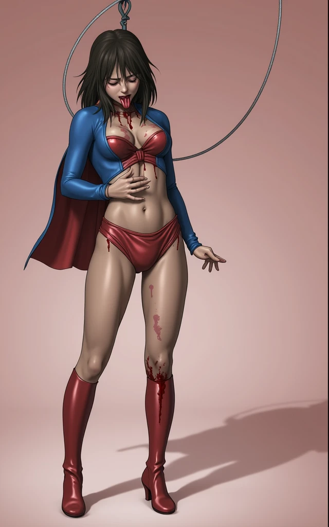 Bloody Japanese Supergirl 、Eyes closed、Bleeding from the crotch、I&#39;m in pain、Spit  from the mouth、In tatters、Hanging、Hanging、Sticking out tongue