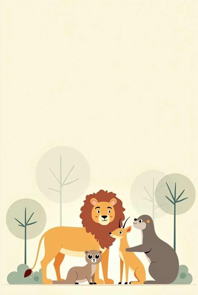 Now I want you to take these four animals and leave them together in full body in a place with very simple 2D trees
