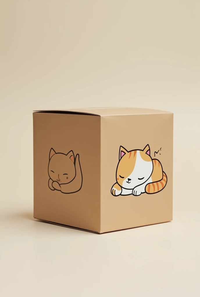 I want a shiny cardboard box with a sleeping cat printed on it for packaging for a cat-shaped mug.