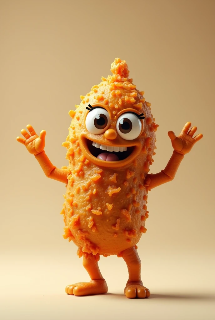 a chicken drumstick, with arms and legs, Grinning, making a positive sign with your hands