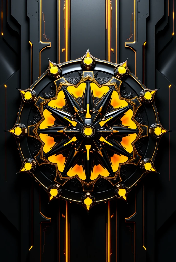 Black and yellow futuristic mandala