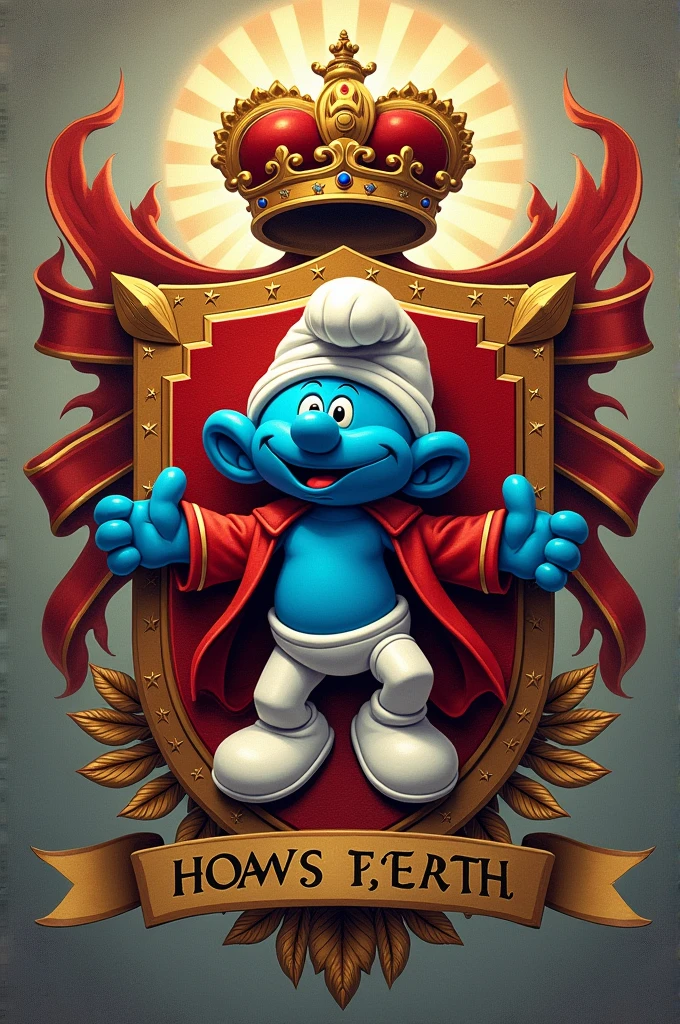 A brotherhood coat of arms with the name "Jehovah's Smurfs.