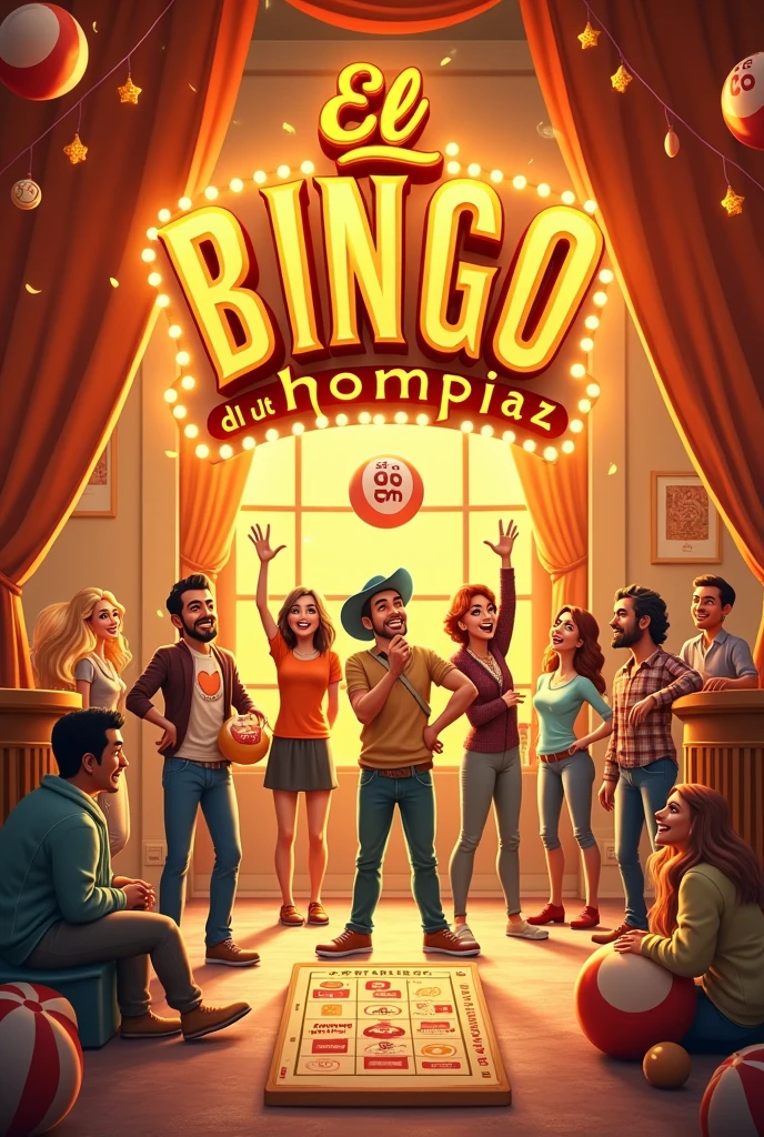 I need an Instagram post promoting a virtual bingo called “El bingo del Chompira” with orange colors, yellow and brown