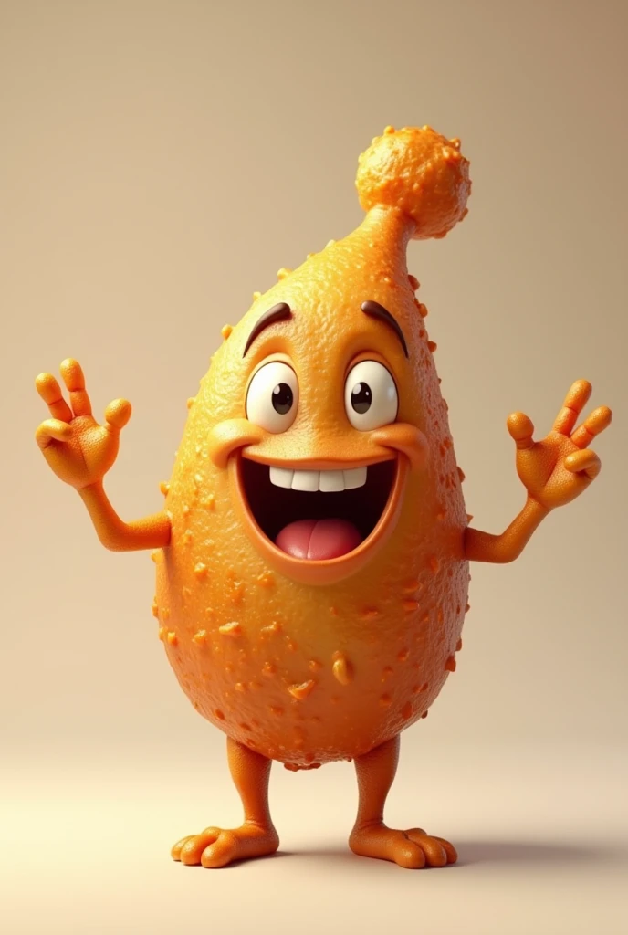 a chicken drumstick, with arms and legs, Grinning, making a positive sign with your hands