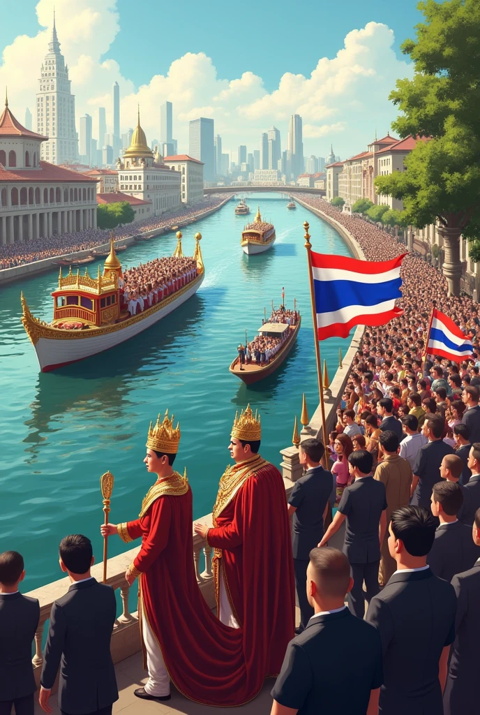 The King and Queen traveled by water to visit the city, with protesters from three groups: the Move Forward Party,For Thai,United Thai Nation