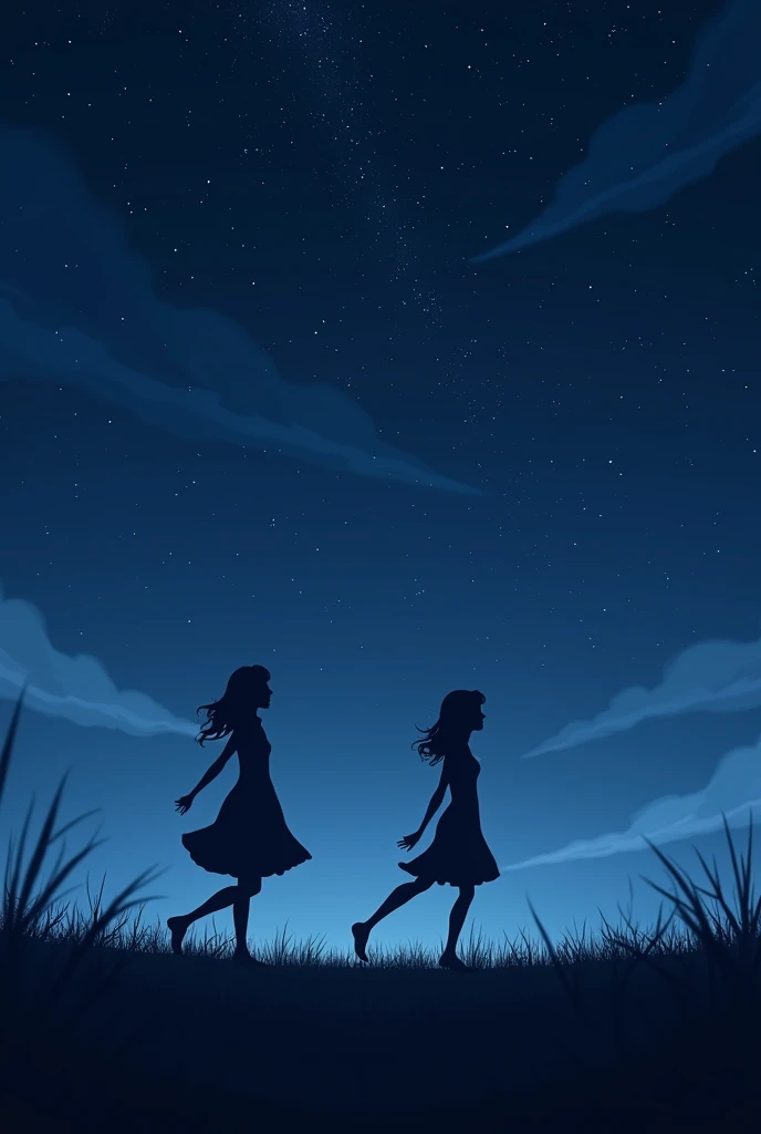 Section 2: "Stars and Shadows" (1:01 - 2:00)
Scene: Second Verse and First Chorus

Visuals: Transition to a close-up of the night sky, where stars begin to twinkle one by one. The camera slowly pans down to reveal an open field. Two female shadows are seen dancing gracefully, with no visible source for the shadows. Their movements are synchronized with the music, and they glide effortlessly across the ground. As the chorus begins, the shadows fade slightly, blending into the darkness, while the stars in the sky grow brighter.
Effects: Introduce slow-motion effects to capture the elegance of the dance. The shadows should appear soft and almost translucent, with the stars in the background twinkling more intensely as the music swells.
Prompt: "A night sky filled with twinkling stars, transitioning to an open field where two shadows dance gracefully, fading into the darkness as the stars grow brighter, all in a soft, dreamlike atmosphere."

