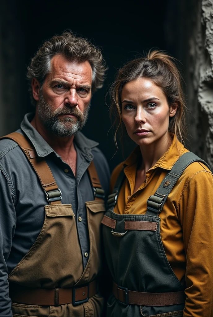 Male and female miners with lots of hair and sunken eyes