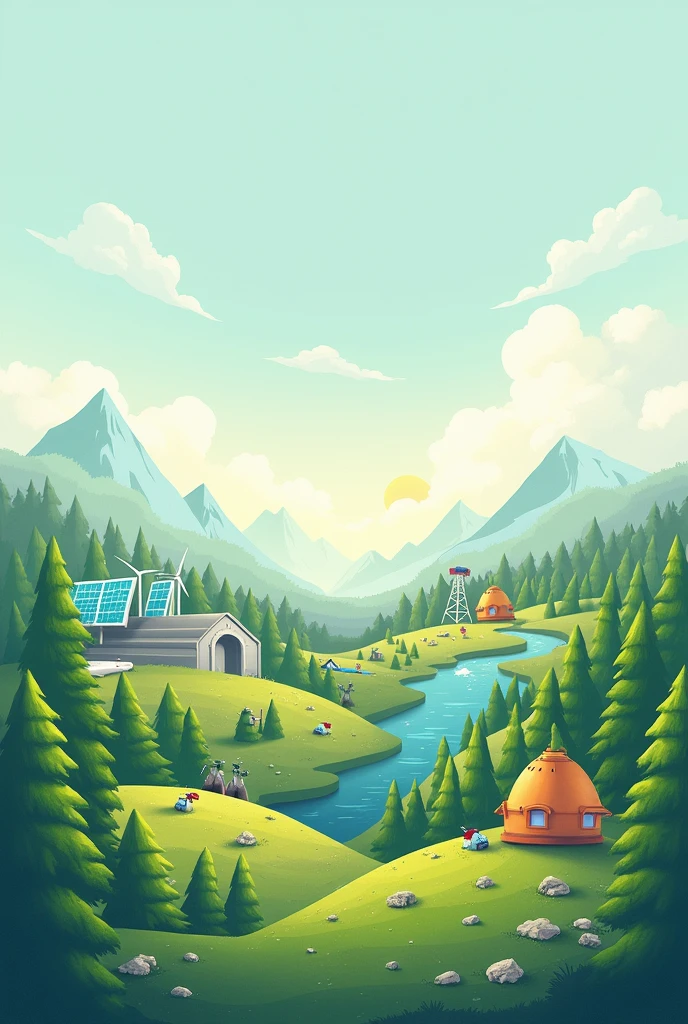 Create a notebook background that embraces all types of energy (renewable and non-renewable) in one photo, without people in it 