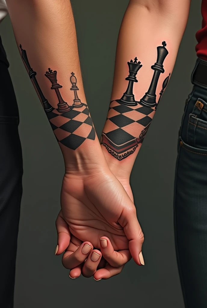 Chess game tattoo and my parents holding my hand
