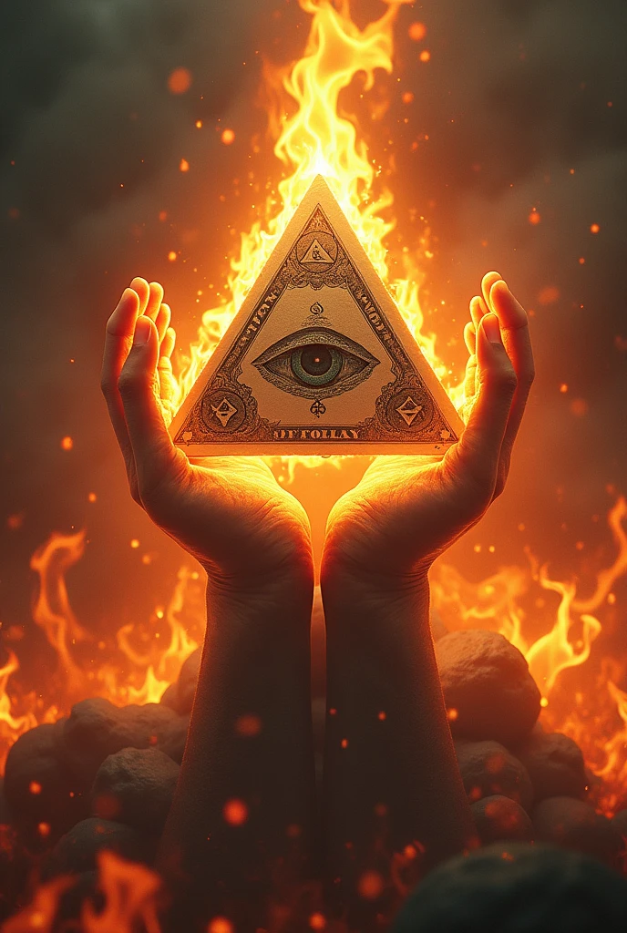the triangle on the US one dollar bill) raising hands in flames
