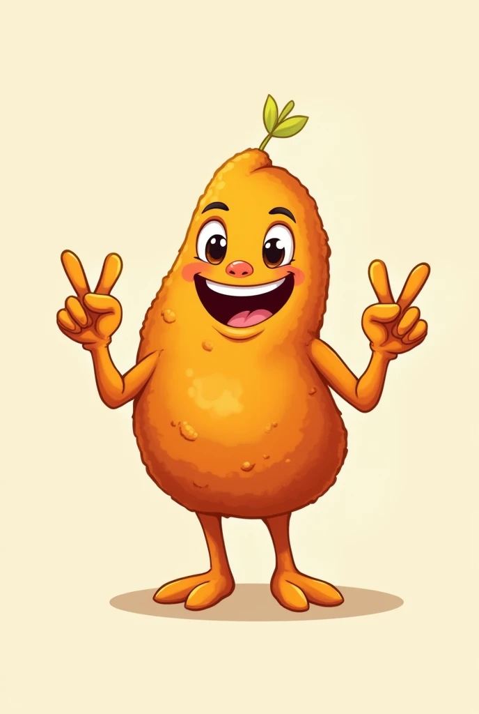 a vegan chicken drumstick, with arms and legs, Grinning, making a positive sign with your hands