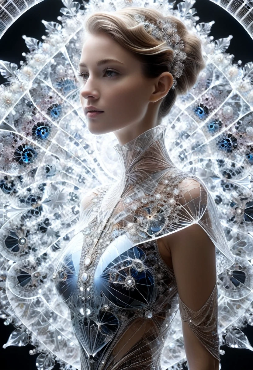 Megan Hess Style,(Nick Vesey Style:0.6),Shiny, Transparent Mandelbrot Shield, fractal,One person,