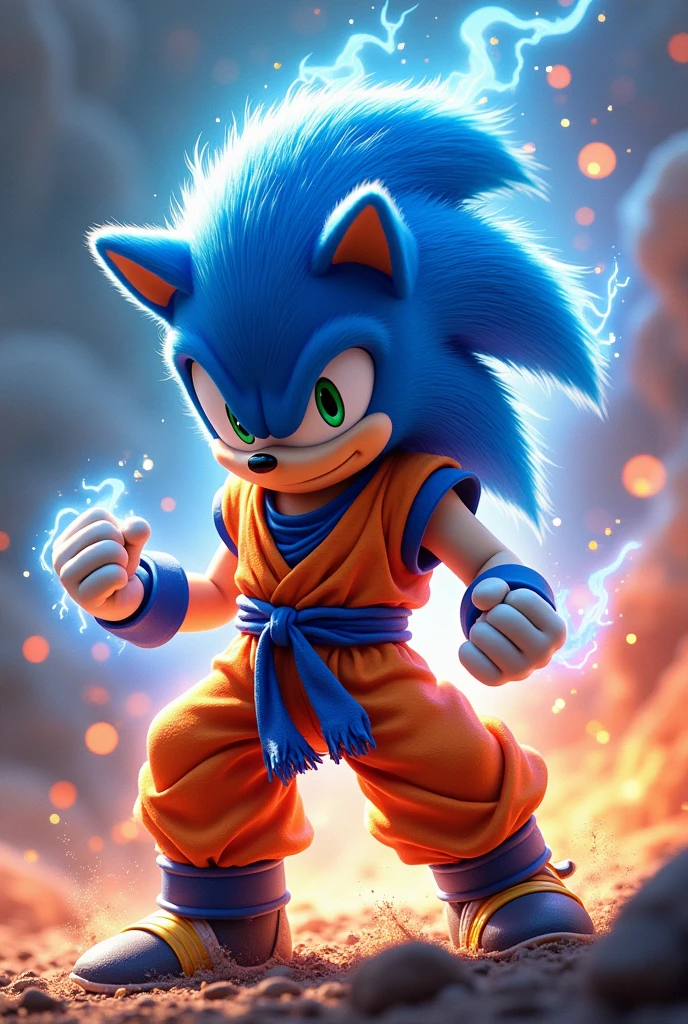 Generate a drawing of Sonic in a Goku suit