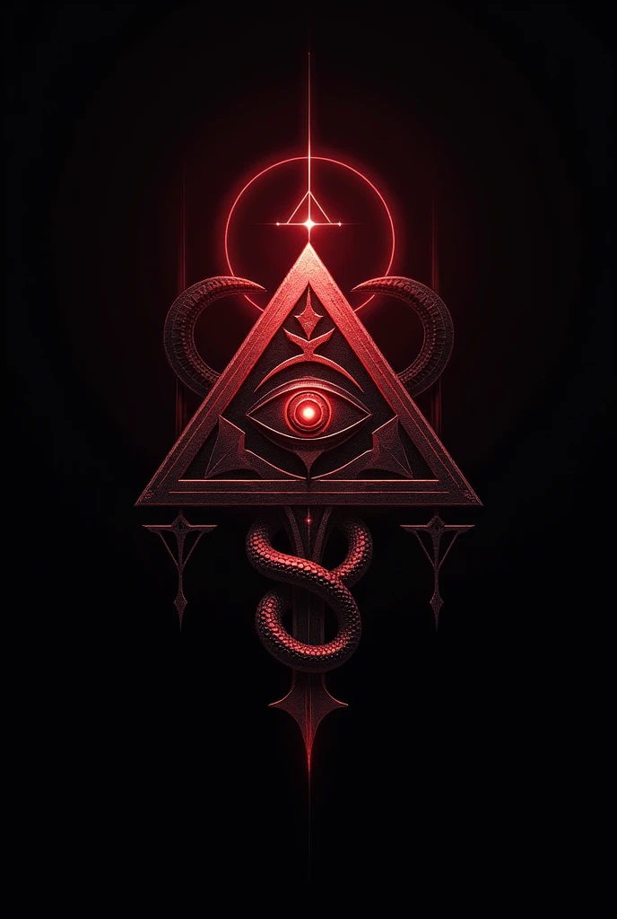 Logo, a pyramid with an eye in the center and a snake coiled around it, , use black and red colors