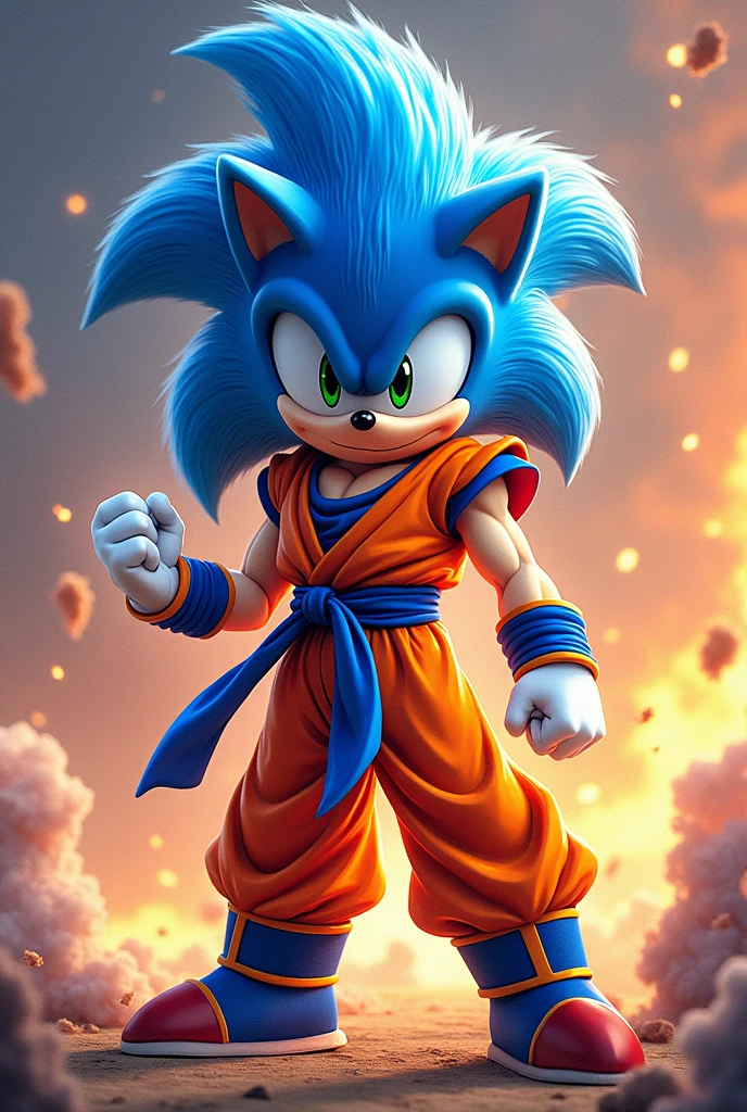 Generate a drawing of Sonic in a Goku suit