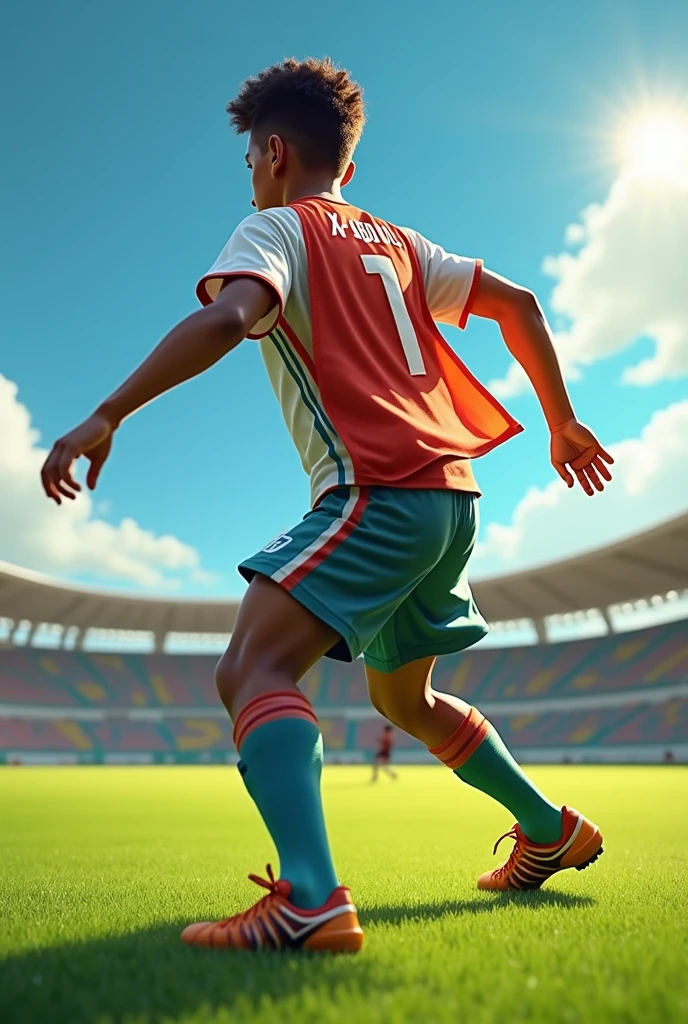 créé un joueur de football qui se retournait en tournant le dos et son nom XP-ABDOU et jeune
Met le dossard derrière le maillot la main sur le dos