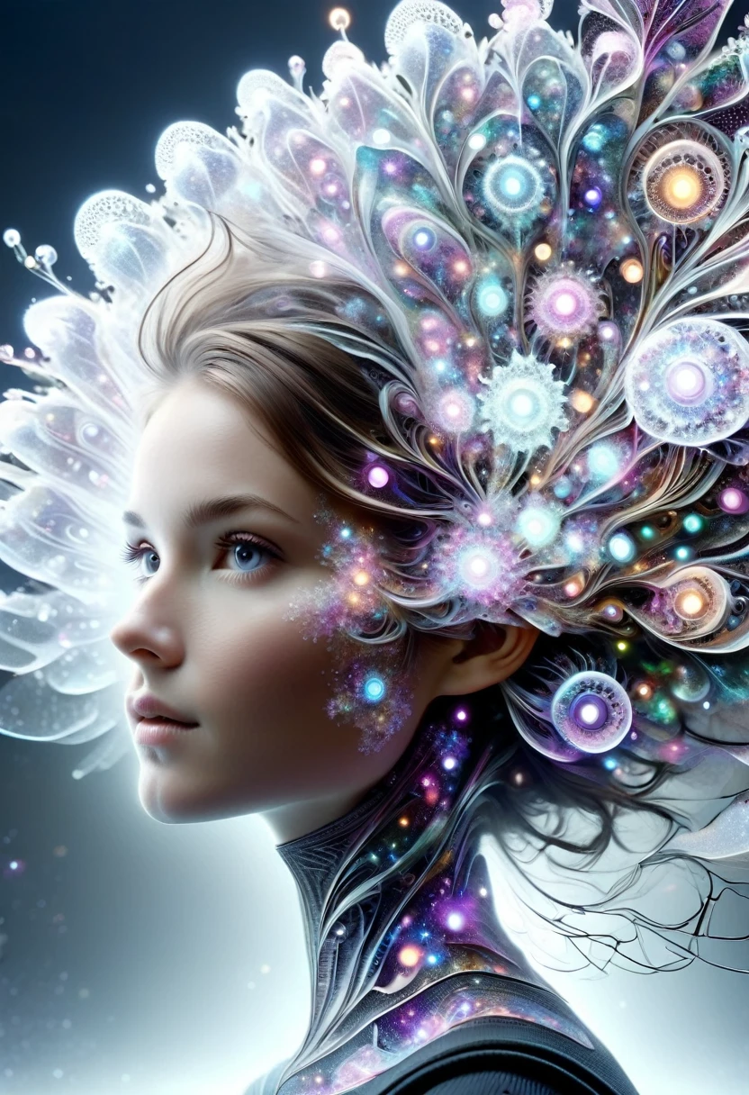Megan Hess Style,(Nick Vesey Style:0.6),Shiny, Transparent Mandelbrot Shield, fractal,One person,