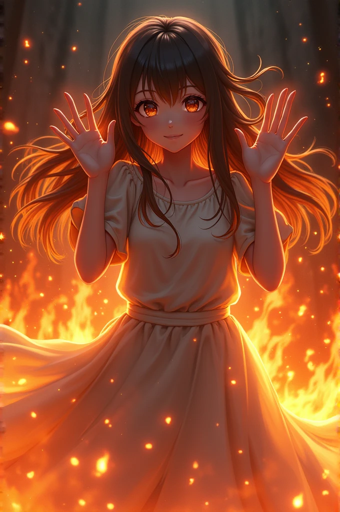 Waifu raising her hands in fire