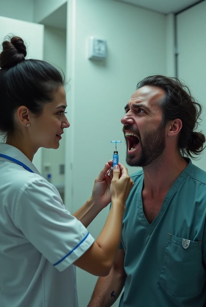 Nurse giving a psychotic guy a needle