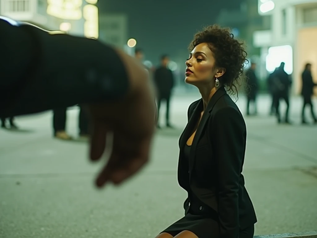 /quality (masterpiece,best quality,high resolution,High Quality,Realistic) /hair style (Curly Hair) /Clothes (pencil skirt,job interview suit,Black jacket,torn pantyhose:1.5,earring) /Pose Bend over,sit lean against a wall, legs spread:1.5 (Ahegao,orgasm,steam:1.5,swet:1.5), /Other crowd:1.5,fair skin,foot focus,lean against a wall,men,s hand:1.5,night, Roadside,ID card,