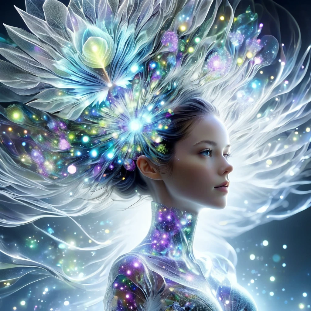 Megan Hess Style,(Nick Vesey Style:0.6),Shiny, Transparent Mandelbrot Shield, fractal,One person,
