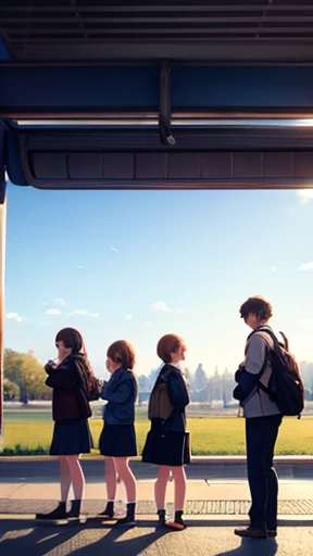 Lining up at the bus stop