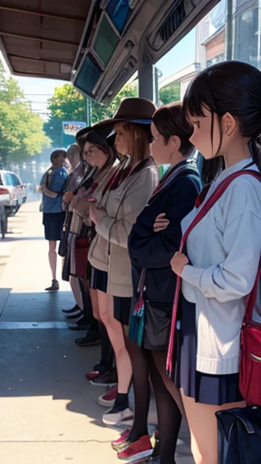 Lining up at the bus stop