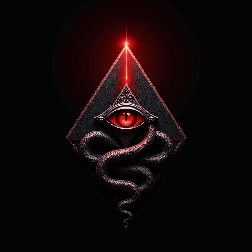 Logo, a pyramid with an eye in the center and a snake around the pyramid, , use black and red colors
